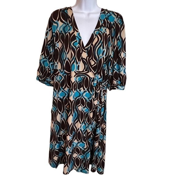 Bisou Bisou Dresses & Skirts - Bisou Bisou Womens Wrap Dress Sz 14 Multicolor Printed 1/2 Sleeve